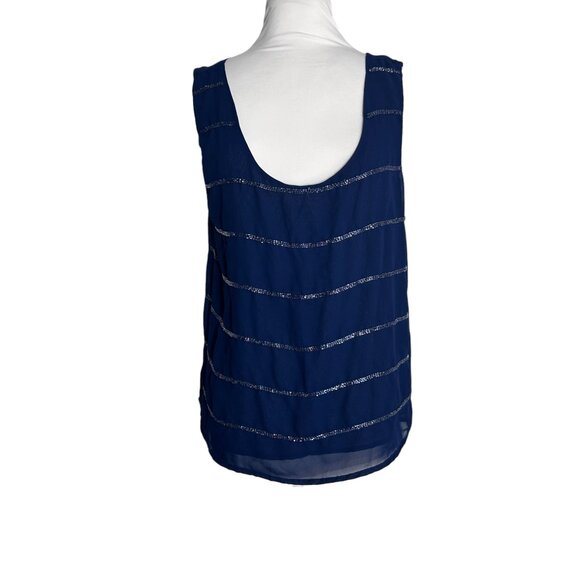 Charming Charlie Navy Blue Beaded Stripe Tank Top Shirt Size Large Lined - Picture 7 of 7